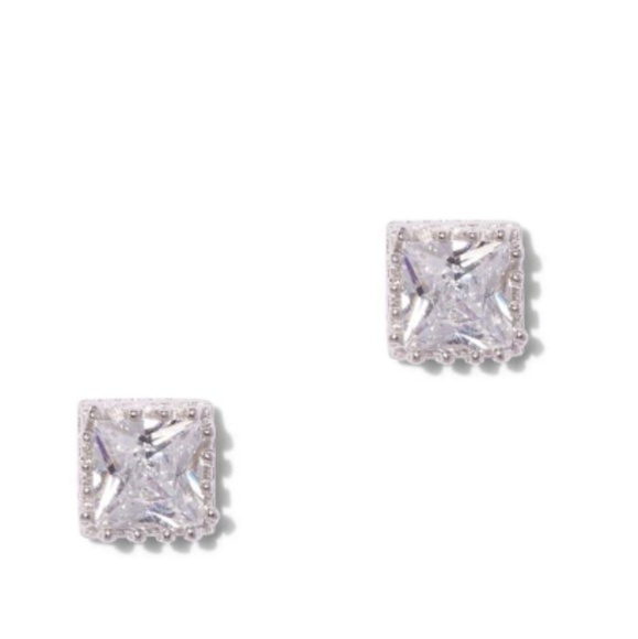 SQUARE CUBIC ZIRCONIA STERLING SILVER - Picture 2 of 2